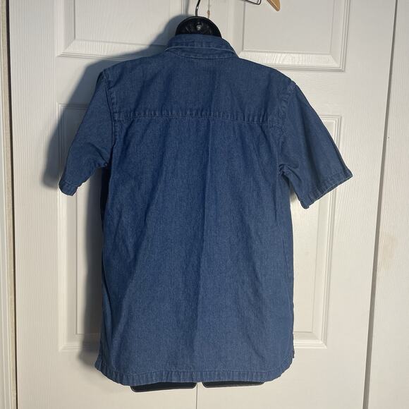 Vintage Y2K Deranged Shirt Women Large Blue Denim Embroidered Floral Button Up - Picture 4 of 10